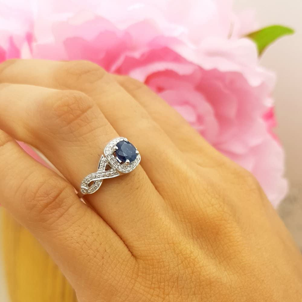 Collection 14K Gold Blue Sapphire & White Diamond Swirl Split Shank Halo Engagem