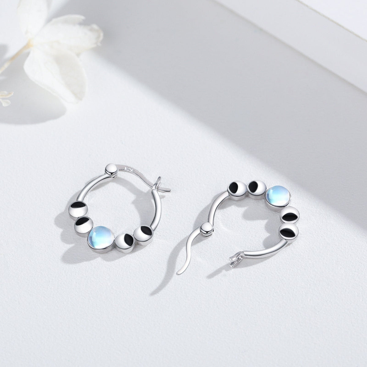 Moonstone Moon Phase Hoop Earrings