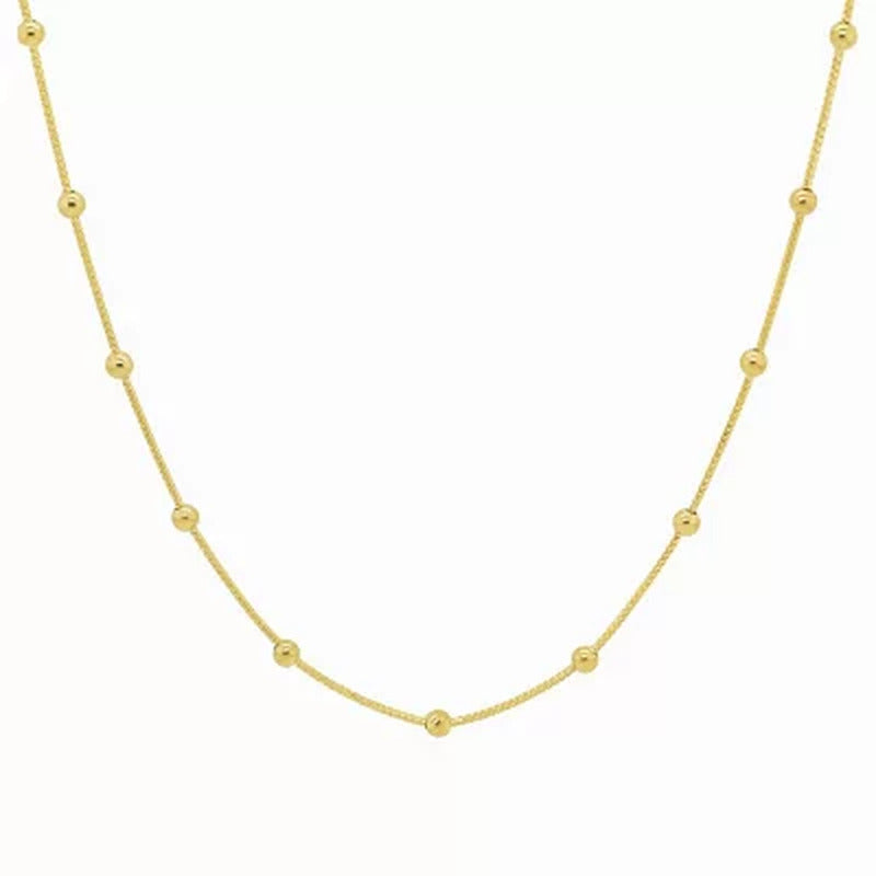 14K Yellow Gold Station Bead Necklace