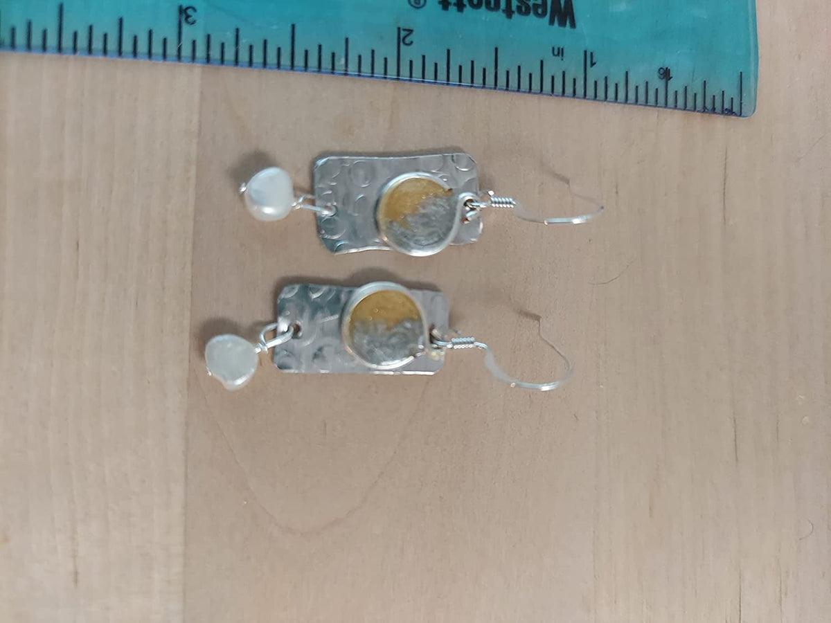 Handmade Lightweight Sapphire Blue and White Pearl Rectangle Drop Womens Earring