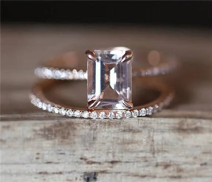 Worth to Buy Exquisite 18K Rose Gold Floral Rings Set Slim Princess Morganite Ne
