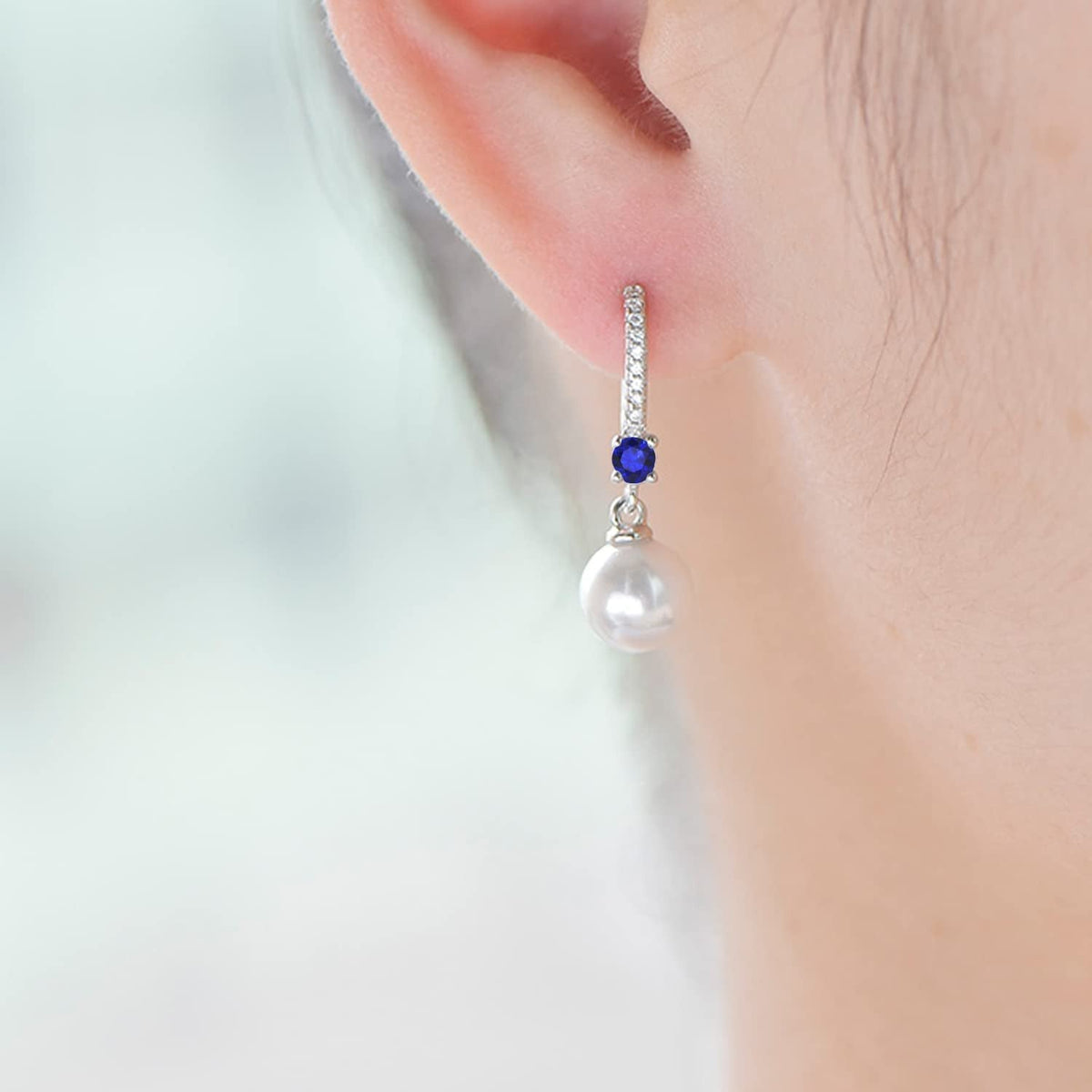 JO WISDOM 925 Sterling Silver Freshwater Pearl Hoop Earrings with Dangle Real Pe