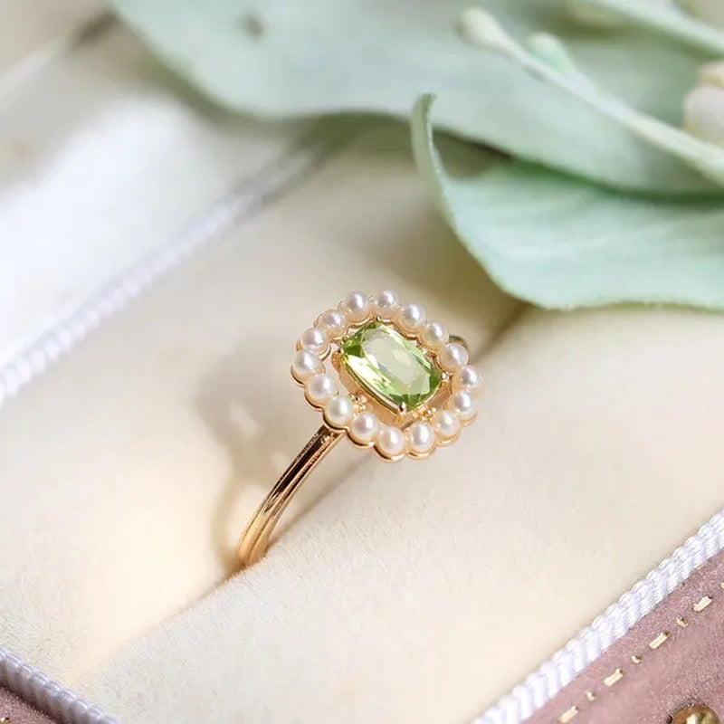 Agete Same Japanese Ring Rectangular Peridot Silver Ring Natural Freshwater Pear