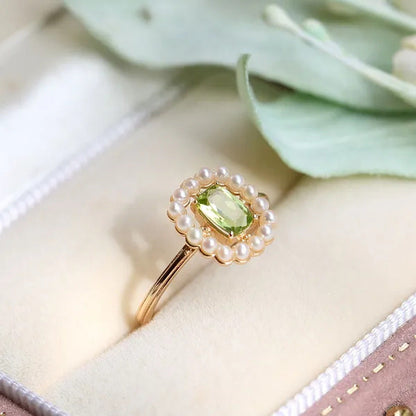 Agete Same Japanese Ring Rectangular Peridot Silver Ring Natural Freshwater Pear