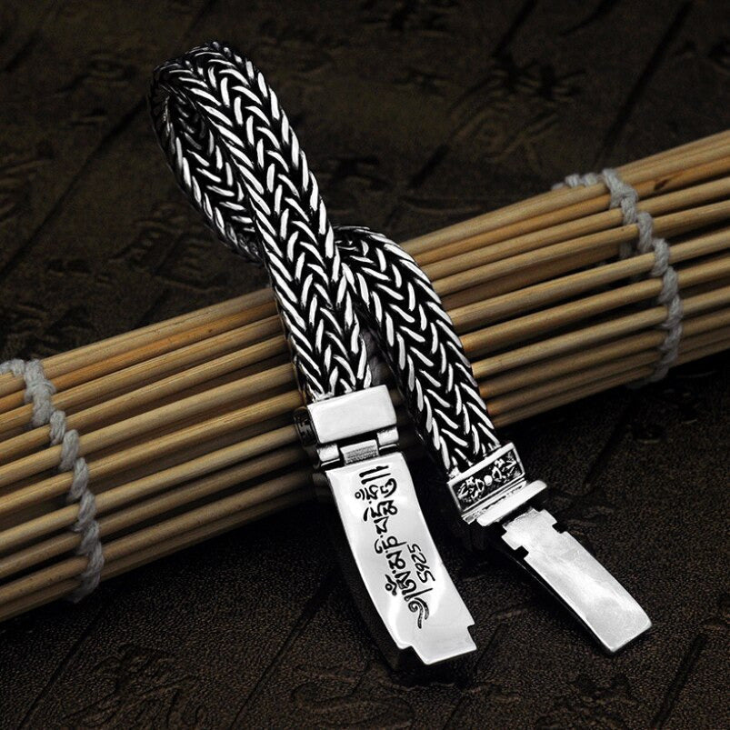 Real 925 Sterling Silver Bracelet Men'S Wide 11Mm Retro Punk Rock Wire Chain