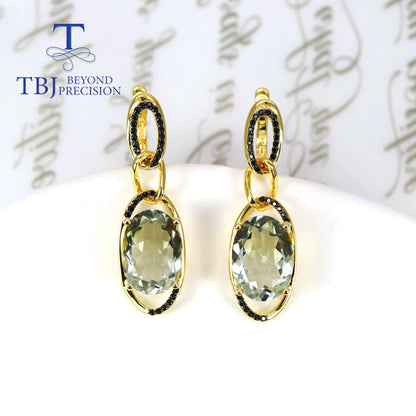 New Natural Green Amethyst Oval 10*14Mm Gemstone Earrings 925 Sterling Silver Si