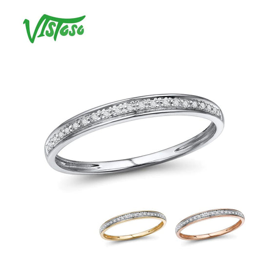 Genuine 14K White/Yellow/Rose Gold Rings for Women Simple Style Eternal Diamond