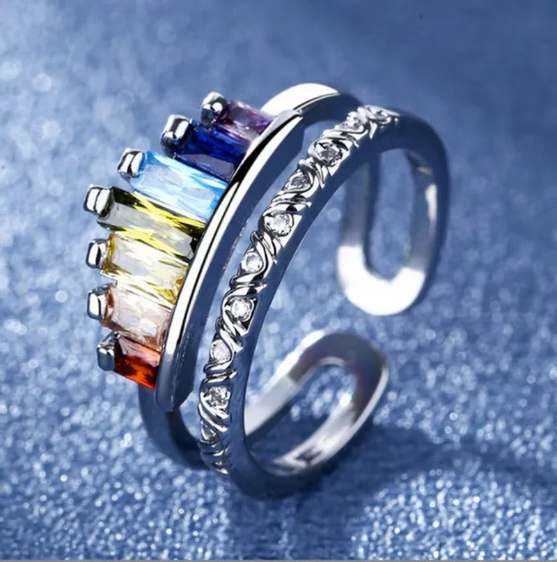 New Micro-Inlaid Zircon Rainbow Crown Ring Female Fashion Opening Adjustable Ind