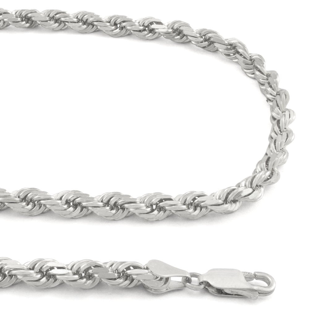 10K White Gold 5Mm Rope Chain Diamond Cut Pendant Necklace, Mens Jewelry with Lo