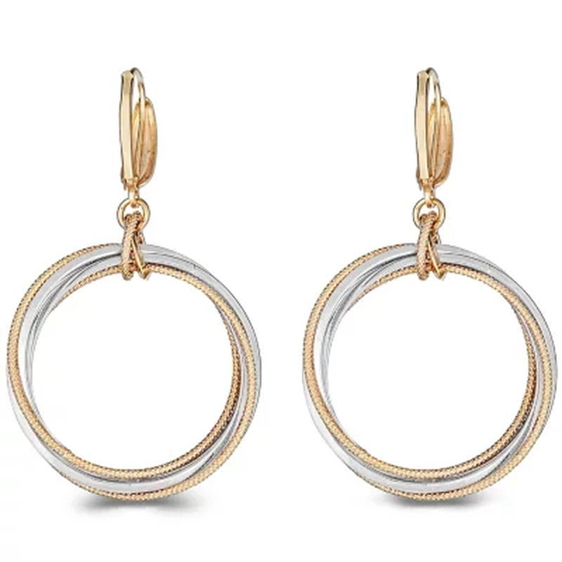 14K Two-Tone Textured Multi Circle Earrings