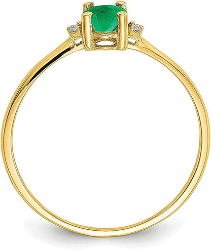 14K Yellow Gold Diamond Green Emerald Birthstone Band Ring Size 6.00 Stone May F