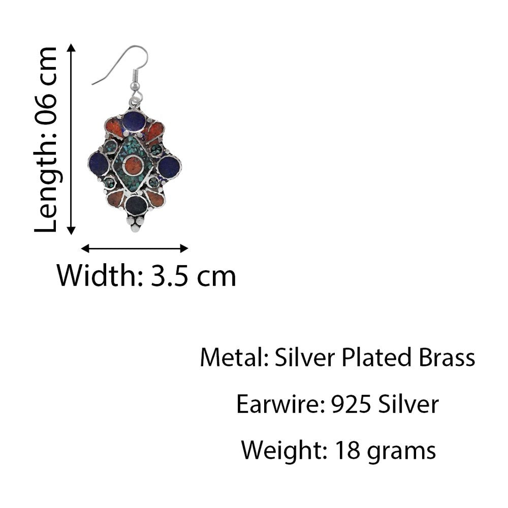 Ethnic Tribal Gypsy Drop Earrings for Women Compressed Coral, Turquoise and Lapi