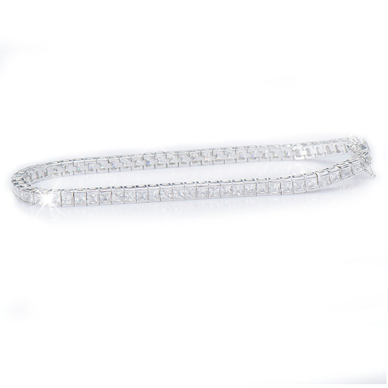 Sterling Silver Bracelet with Square Diamonds and Electroplated Real Gold