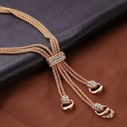 Classics Luxury Goldplated Crystal Necklace Earrings Bracelet Ring Set Rhineston