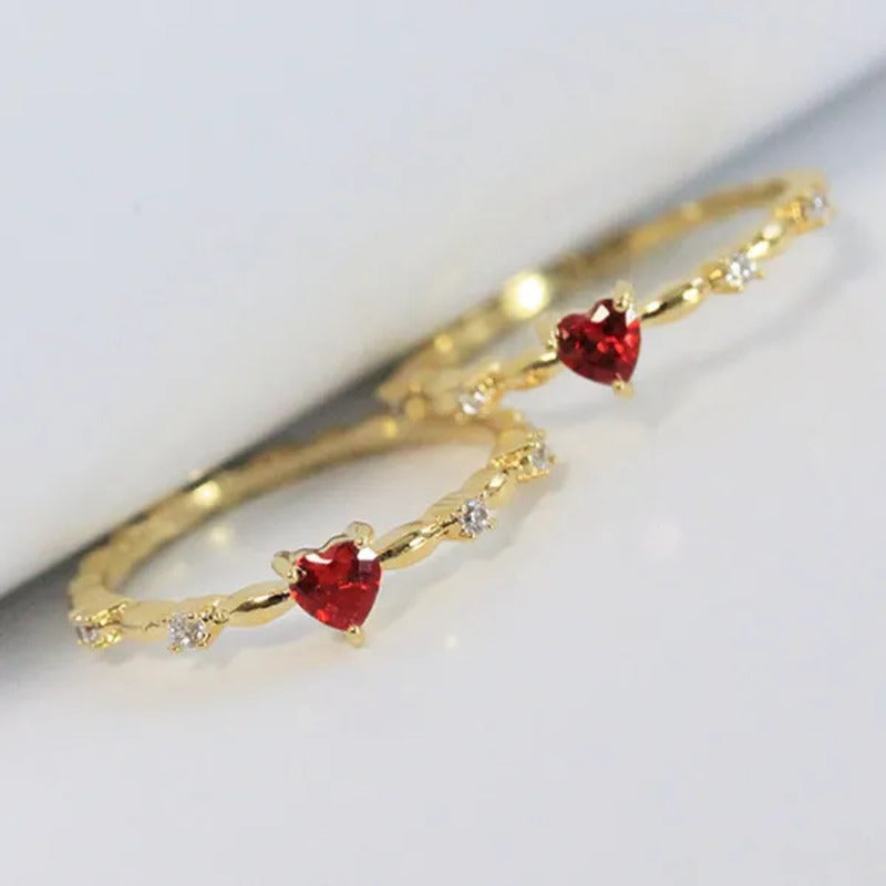 Exquisite Thin Rings Gold Heart Ruby Rings for Women Bridal Romantic Proposal En