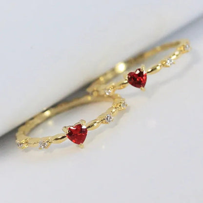 Exquisite Thin Rings Gold Heart Ruby Rings for Women Bridal Romantic Proposal En