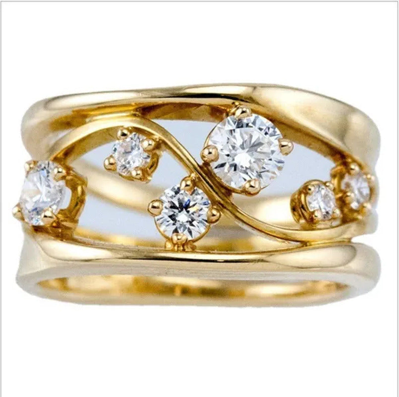 Dazzling European and American Fashion Women'S 14K Solid Gold 6 Sparkling Diamon
