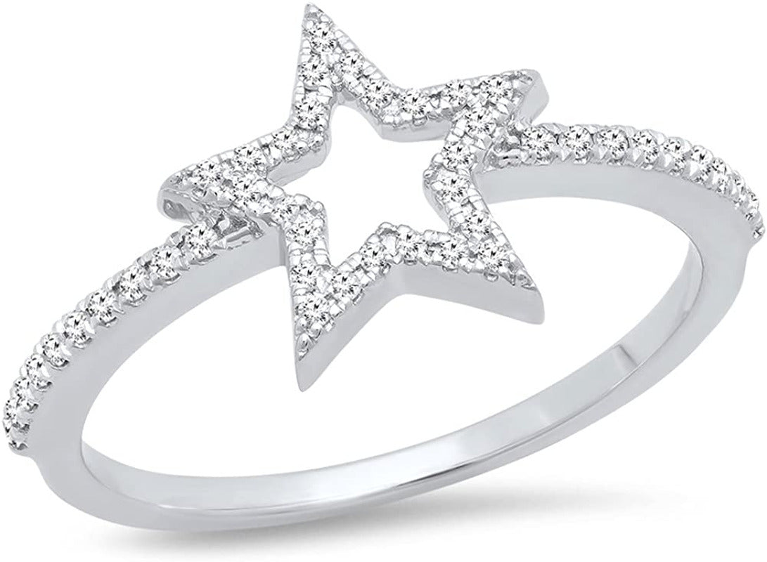 0.17 Carat (Ctw) round White Diamond Star Shaped Ladies Bridal Engagement Ring |