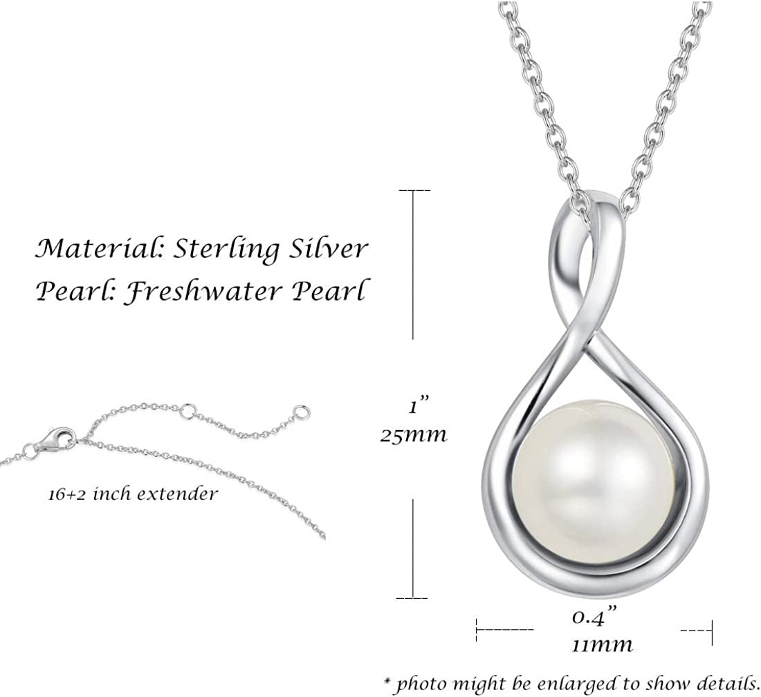 Infinity Pearl Pendant Necklace 9-10Mm Genuine Freshwater Pearl Sterling Silver