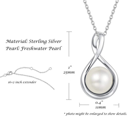 Infinity Pearl Pendant Necklace 9-10Mm Genuine Freshwater Pearl Sterling Silver