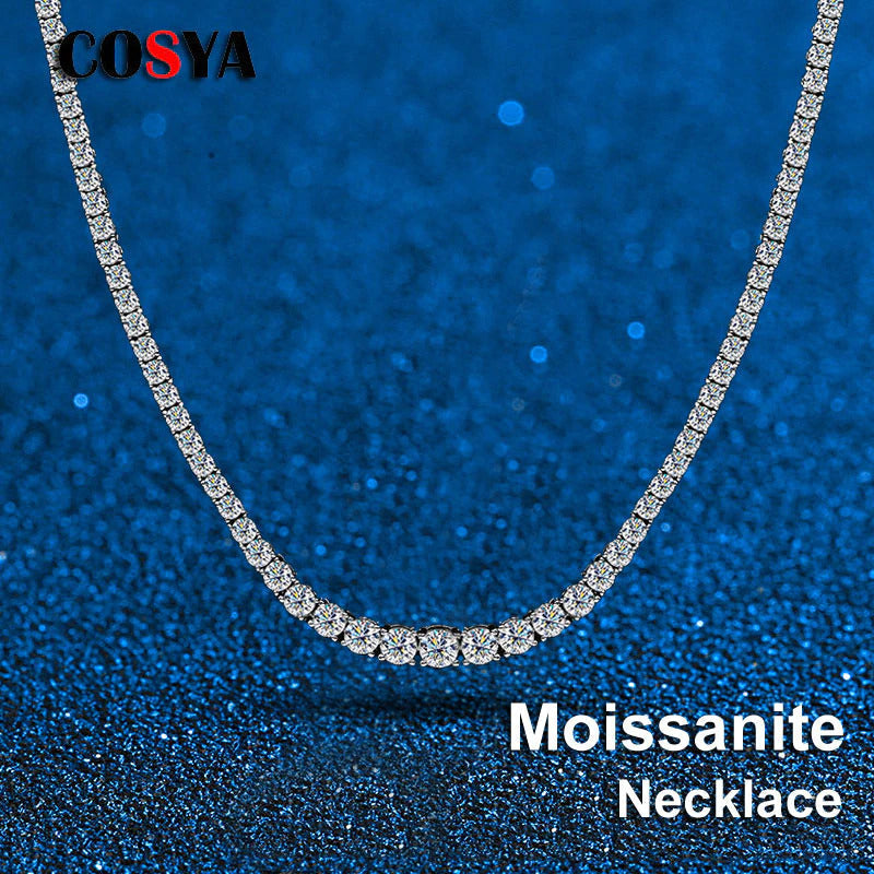 925 Sterling Silver Moissanite Tennis Necklace Diamond Luxury Plated 18K White