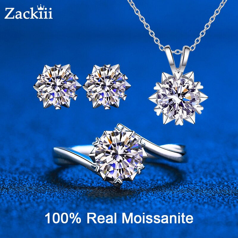 Custom 6CT Moissanite Diamond Bridal Sets for Women Heart Snowflake Pendant