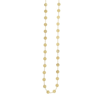 14K Yellow Gold Shiny Hammered Disc Rolo Type Chain Long Link Necklace 38" Sprin