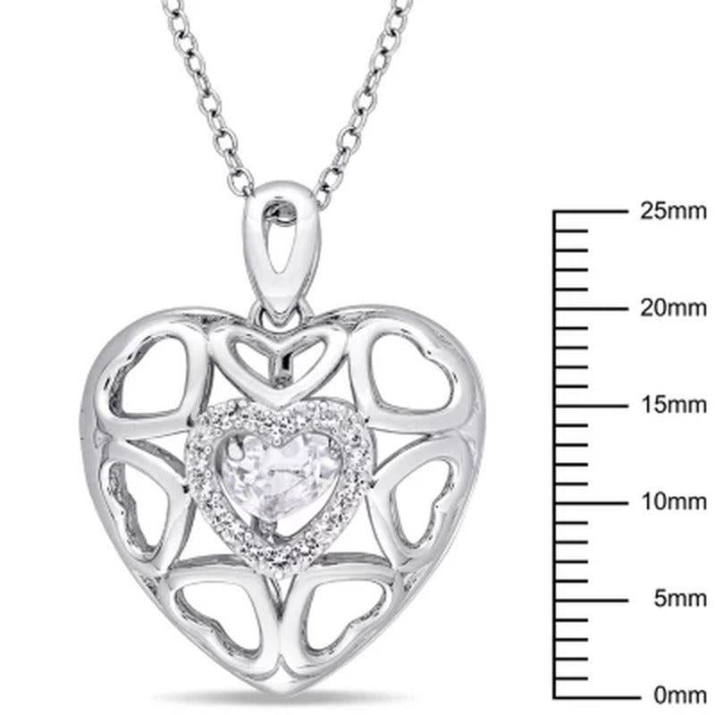Dancing White Topaz Multi-Heart Locket Pendant with 18" Sterling Chain