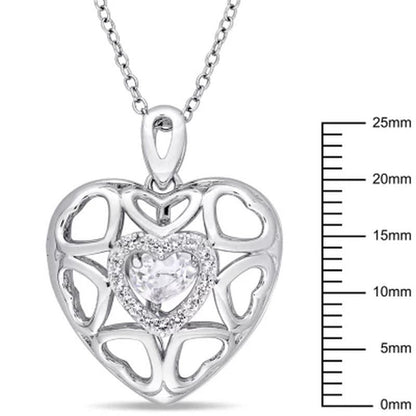 Dancing White Topaz Multi-Heart Locket Pendant with 18" Sterling Chain