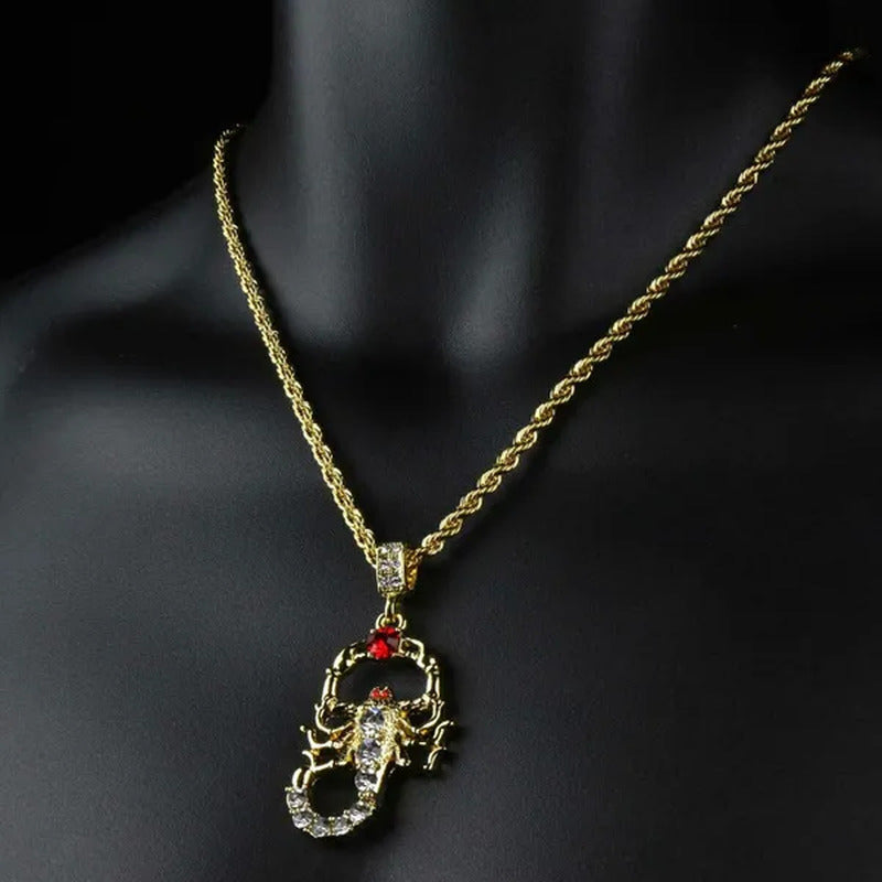Red Ruby Scorpion Pendant 14K Gold Plated 18" Rope Choker Chain Hip Hop Style