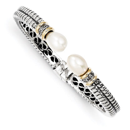 Sterling Silver with 14K Freshwater Cultured Pearl & Diamond Cuff Bracelet