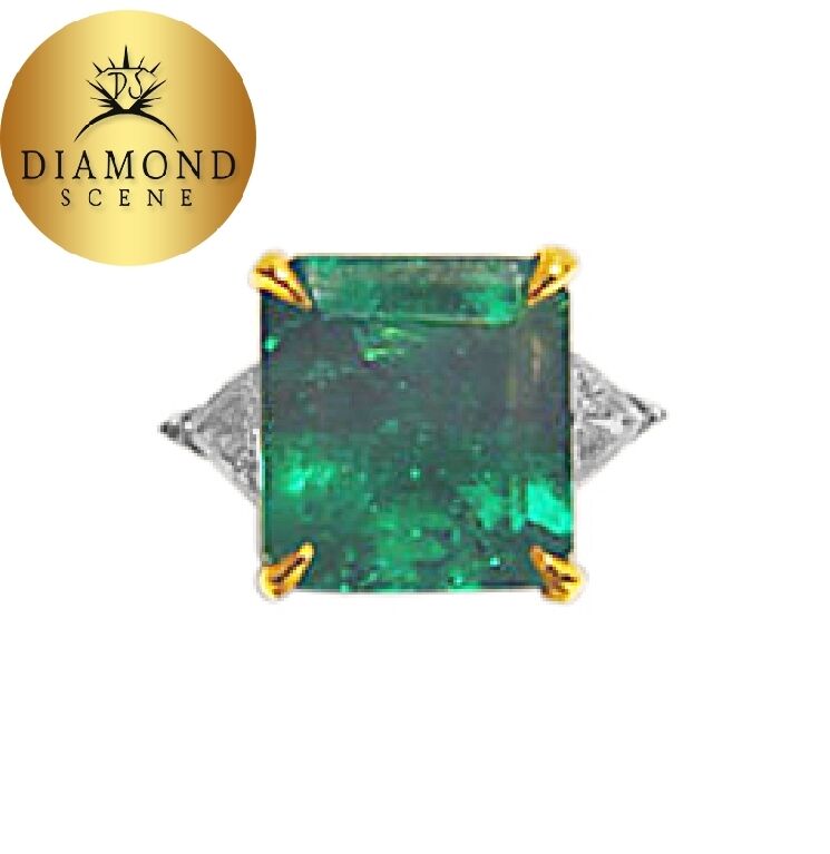CERTIFICATE EMERALD SQUARE RING DIAMOND TRILLION SHAPE