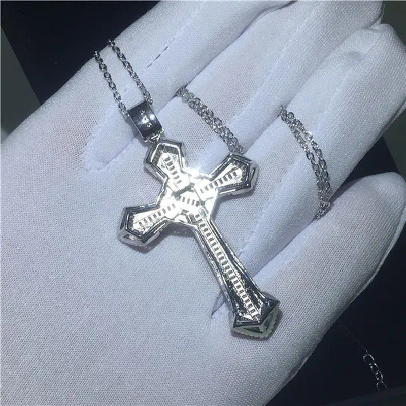 Luxury Big Cross Pendants 5A Zircon Cz Diamond Silver Wedding Pendant with Neckl