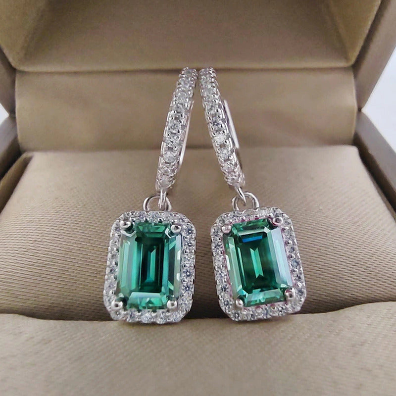 1CT 2CT 6X8MM Pink Green Emerald Cut Moissanite Earrings Pass Diamond Test 100%