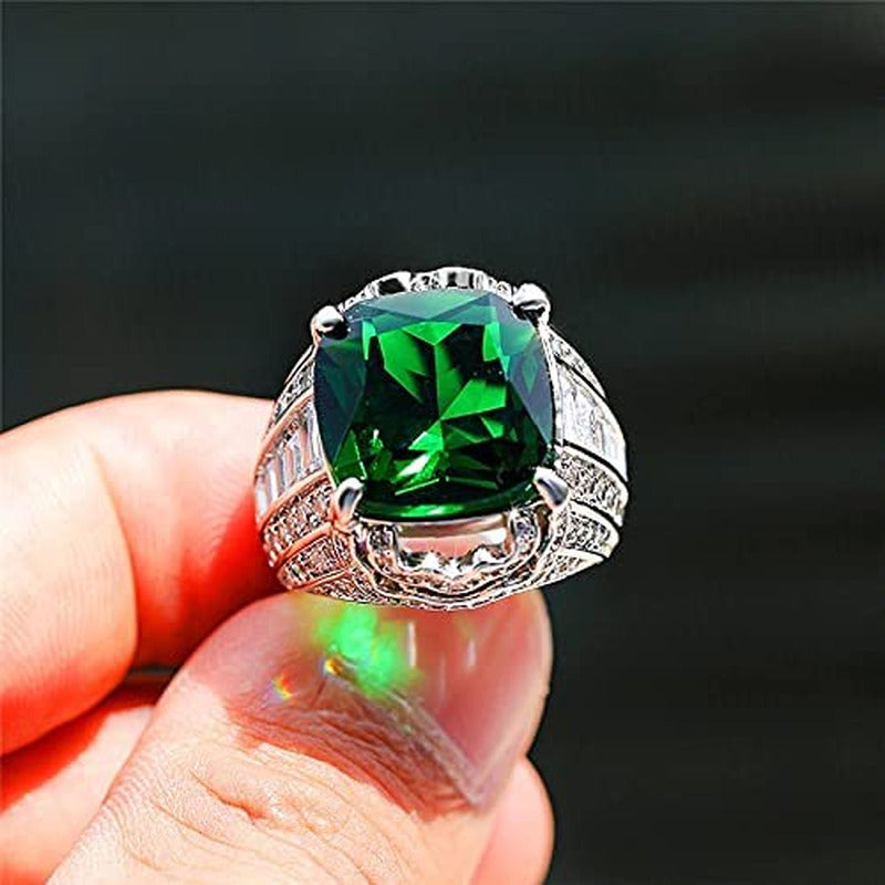 925 Sterling Silver Shiny Full Diamond Emerald Ring Cubic Zirconia Rings Gemston