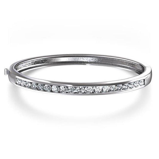 23411 3 CT Sparkling round Brilliant Diamonds Bangle - White Gold