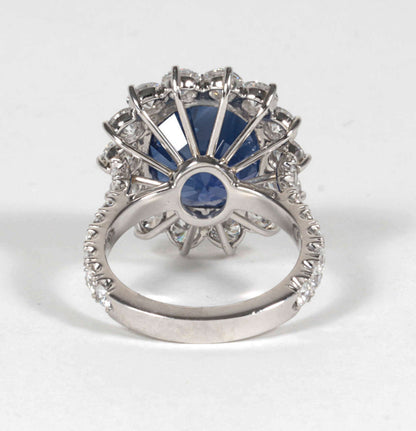 Elegant 11.73 Carat GIA Cert Sapphire Diamond Platinum Ring