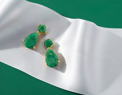 19.20 Ct. T.W. Emerald Drop Earrings in 18Kt Gold over Sterling