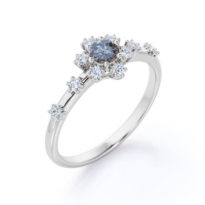 7 Stone Cluster - 0.58 Carat round Shaped Salt and Pepper Diamond with Moissanit