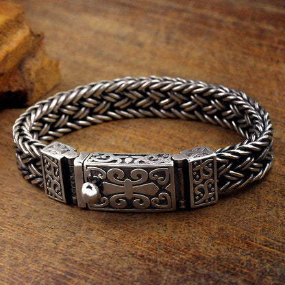 Real 925 Sterling Silver Bracelet Men'S Wide 11Mm Retro Punk Rock Wire Chain