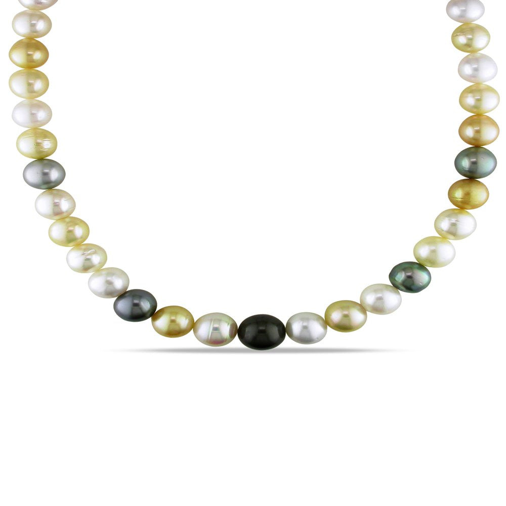 10-12.5MM Multi-Color South Sea and Tahitian Cultured Pearl 14K Yellow Gold Stra
