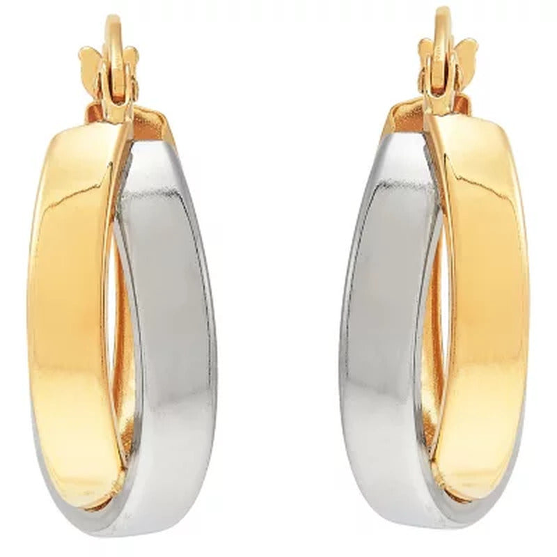14K Two-Tone Crossover Hoop Earrings