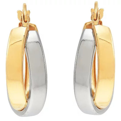 14K Two-Tone Crossover Hoop Earrings