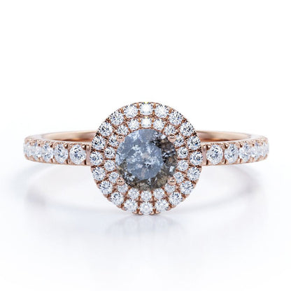 1.25 Carat round Brilliant Cut Grey Salt and Pepper Diamond with Moissanite Pave