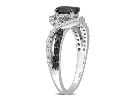 1.00 Carat (Ctw) Black Diamond Twist Ring in Sterling Silver with White Sapphire