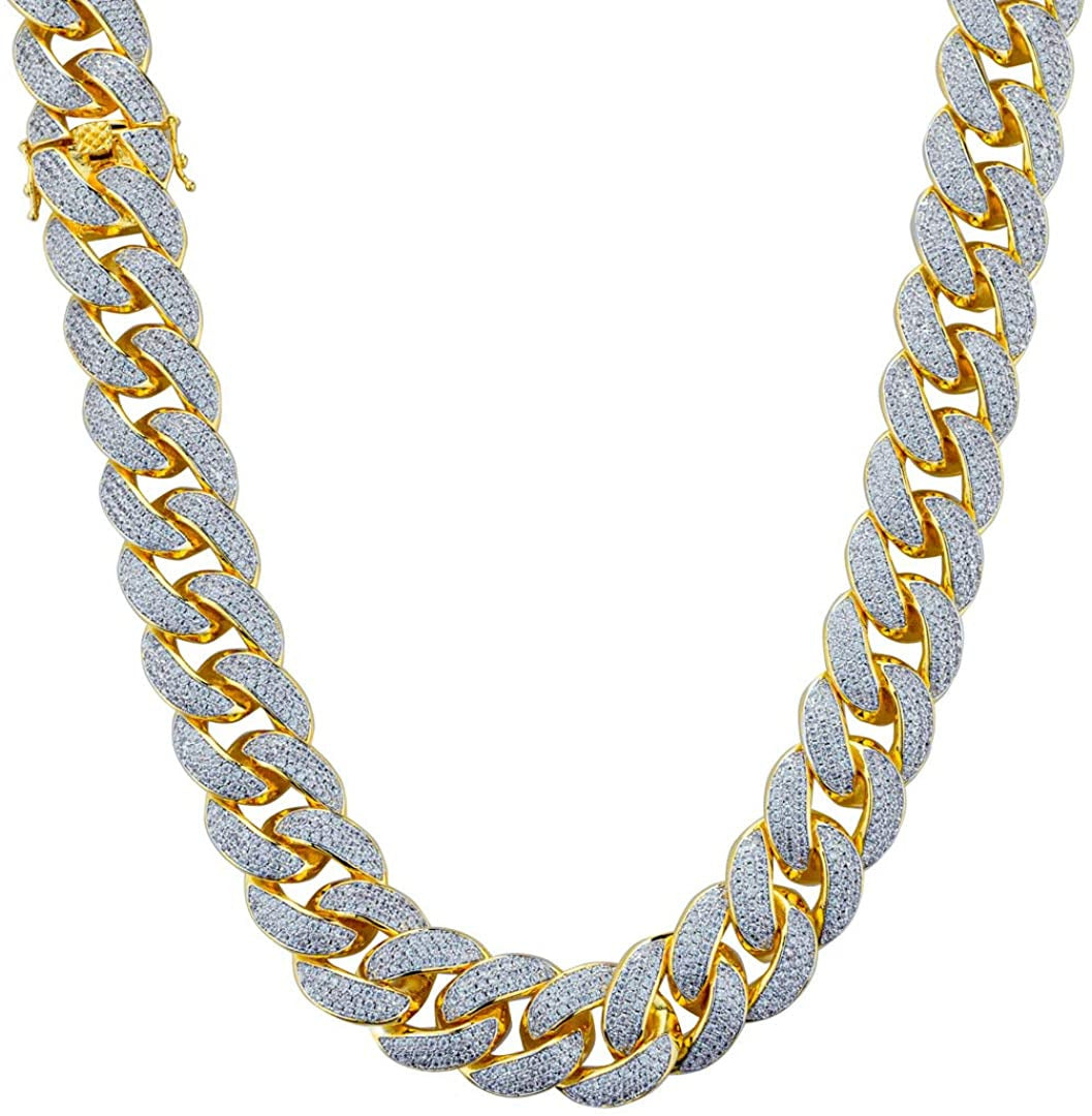 | Iced Lab Diamond Chain Necklace 3 Row Cubic Zirconia - Miami Cuban Link Chain