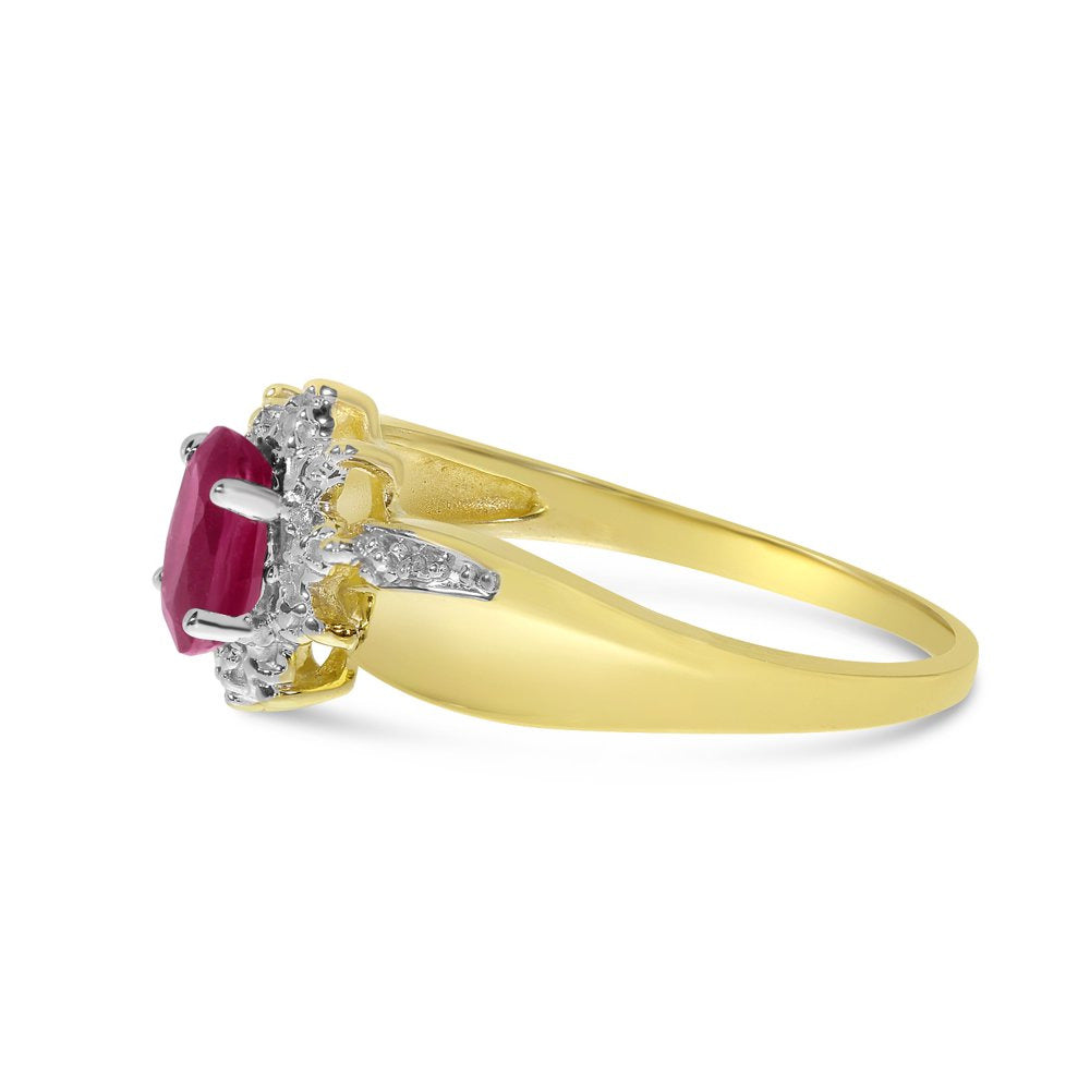 10K Yellow Gold Oval Ruby and Diamond Ring