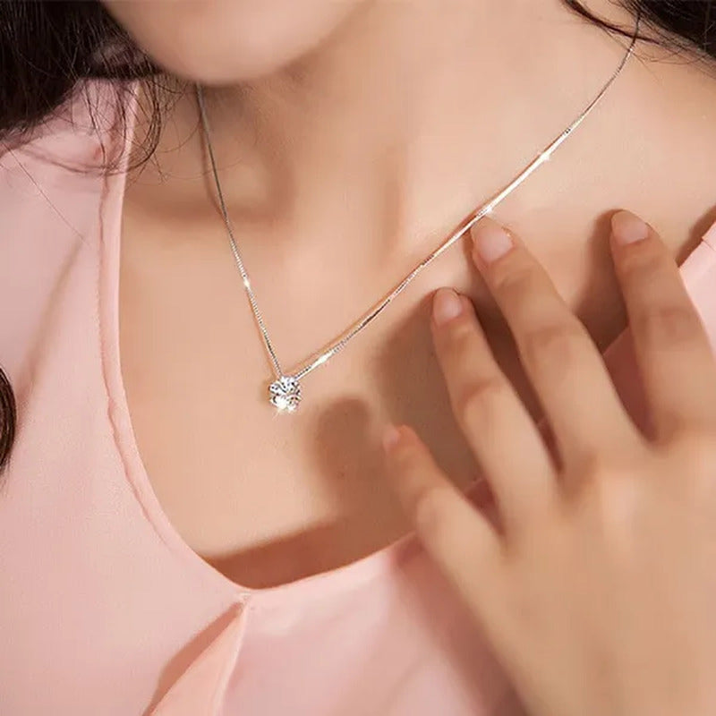 Women Simple Trendy Zircon Rhinestone Choker Necklace Shine Diamond Silver Chain