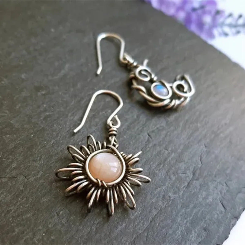 Bohemia Sun and Moon Earrings Sterling Silver Crystal Drop Earrings Women Female