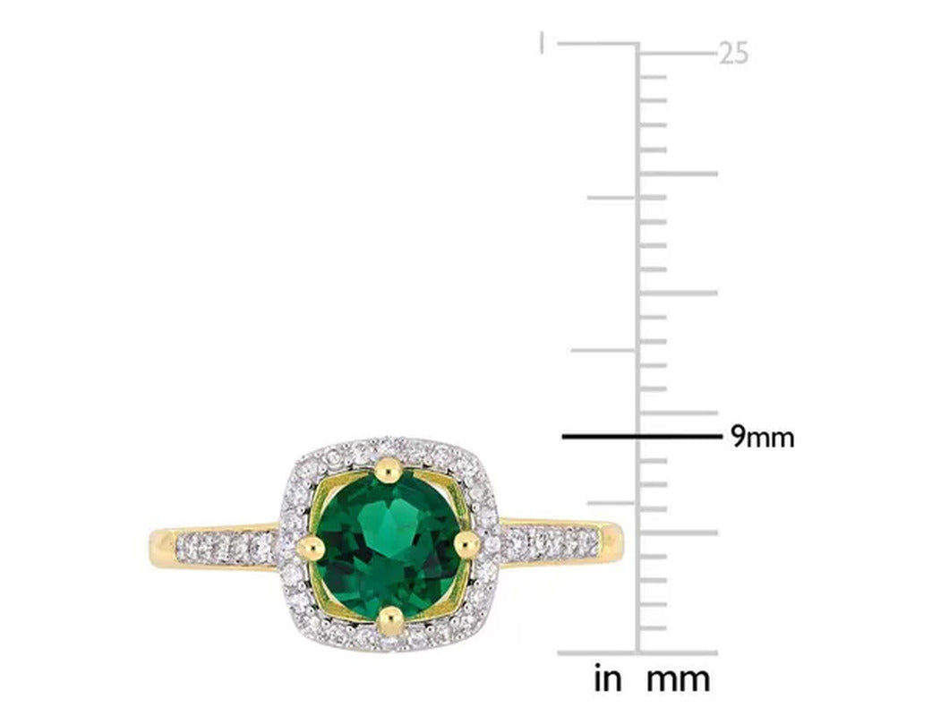 4/5 Carat (Ctw) Lab Created Green Emerald Ring in 10K Yellow Gold with Diamonds
